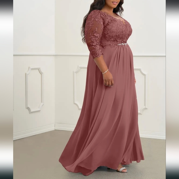 AZAZIE HAYEKA-Line Lace Chiffon Floor-Length Dress Desert Rose Bridesmaid gown - Picture 4 of 16